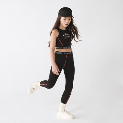 Girls Black RI Waistband Leggings