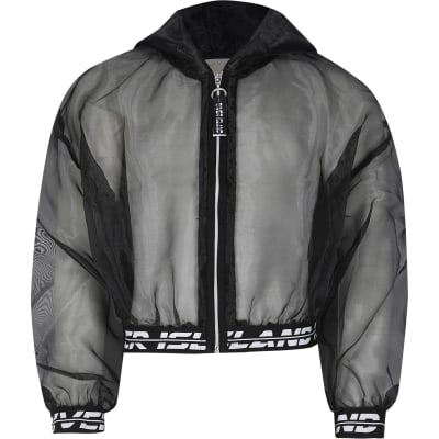 Girls black RI Active organza bomber jacket | River Island