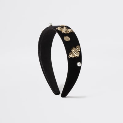 Girls black RI bee headband River Island