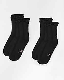 Girls black RI branded frill socks 2 pack