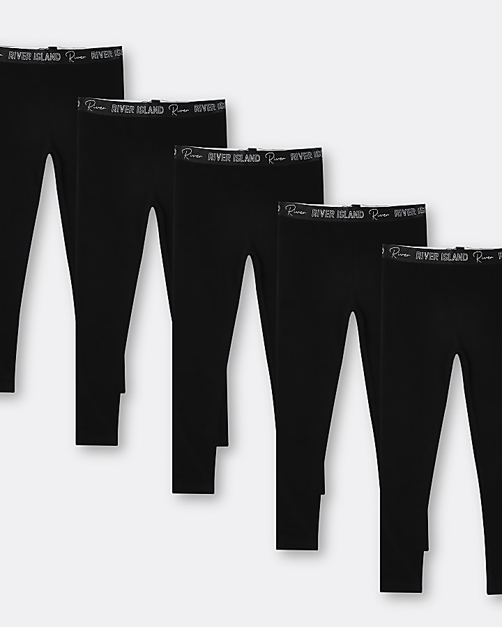 Girls black RI branded leggings 5 pack