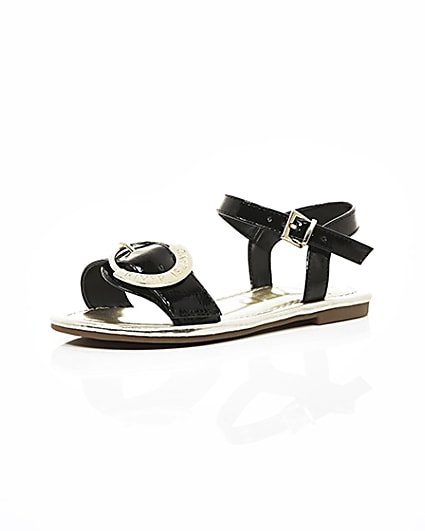 360 degree animation of product Girls black RI buckle sandals frame-0