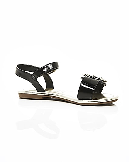360 degree animation of product Girls black RI buckle sandals frame-8