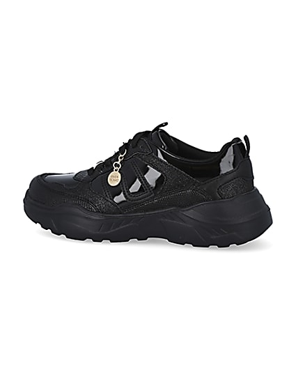 360 degree animation of product Girls black RI chunky lace up trainers frame-4