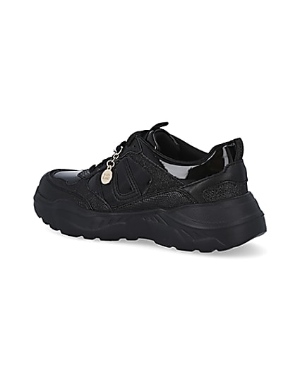 360 degree animation of product Girls black RI chunky lace up trainers frame-5
