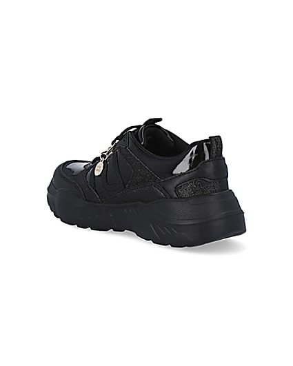 360 degree animation of product Girls black RI chunky lace up trainers frame-6