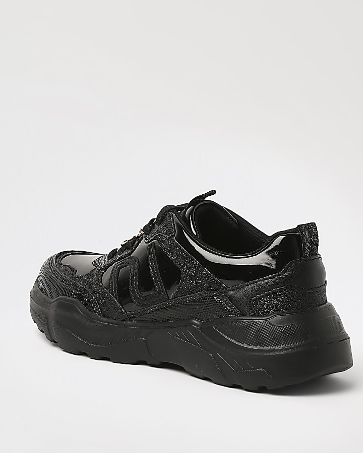 Girls black RI chunky lace up trainers