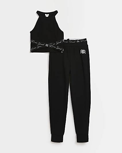 Girls black RI crop top and joggers outfit