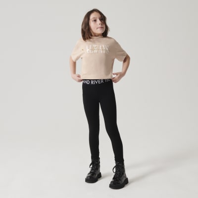 Girls stone lettuce hem rib top