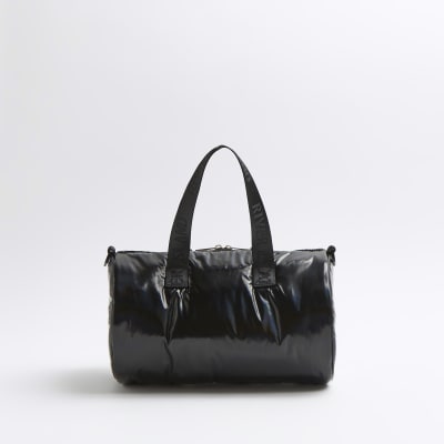Girls black RI embossed holdall bag River Island