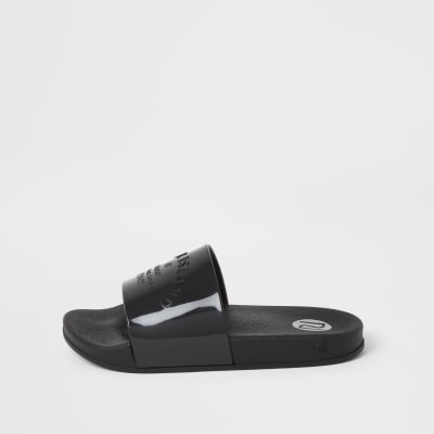 river island fluffy sliders