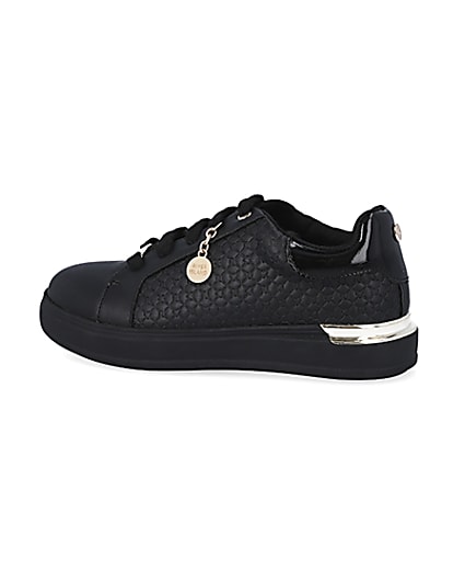 360 degree animation of product Girls black RI embossed lace up trainers frame-4