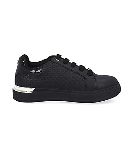 360 degree animation of product Girls black RI embossed lace up trainers frame-15