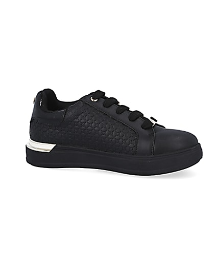 360 degree animation of product Girls black RI embossed lace up trainers frame-16