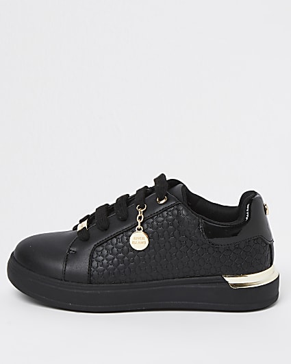 Girls black RI embossed lace up trainers