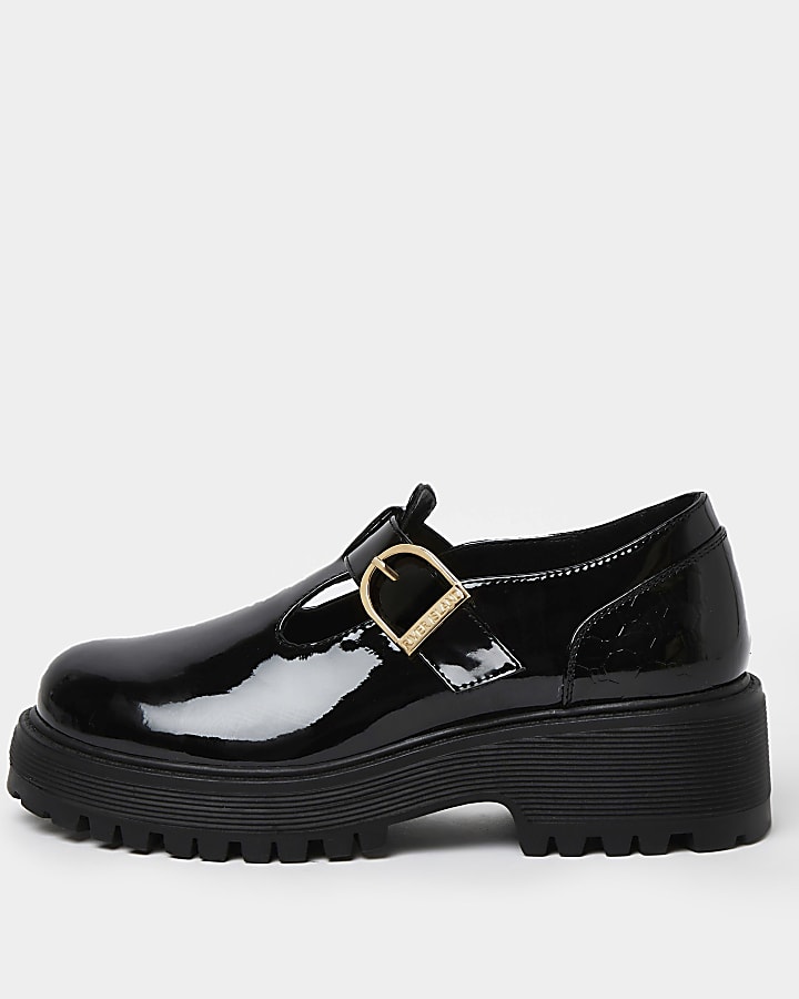 Girls black RI embossed shoes