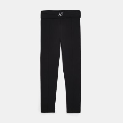 Girls Black RI Foldover leggings | River Island