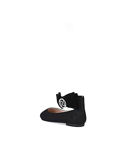 360 degree animation of product Girls black RI jaquard bow ballerina shoe frame-6