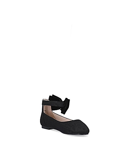 360 degree animation of product Girls black RI jaquard bow ballerina shoe frame-18
