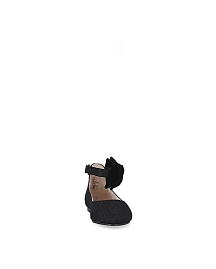 360 degree animation of product Girls black RI jaquard bow ballerina shoe frame-20