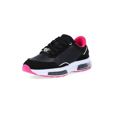 360 degree animation of product Girls black RI lace up trainers frame-0