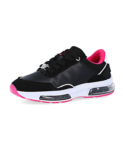 360 degree animation of product Girls black RI lace up trainers frame-1