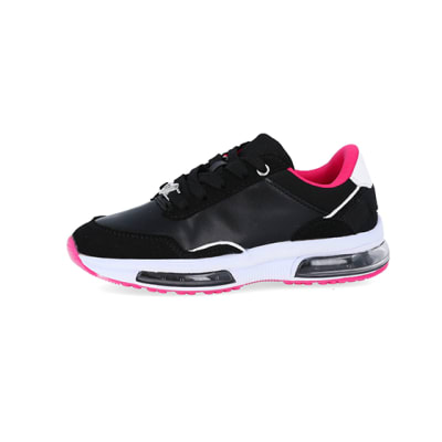 360 degree animation of product Girls black RI lace up trainers frame-2