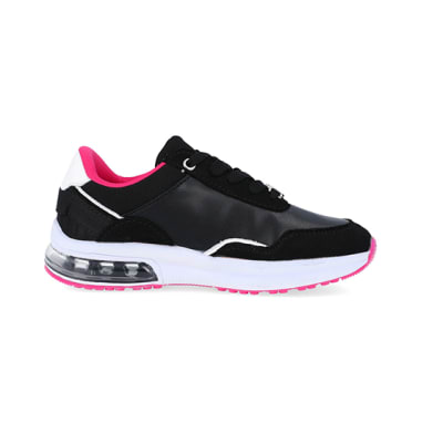 360 degree animation of product Girls black RI lace up trainers frame-15