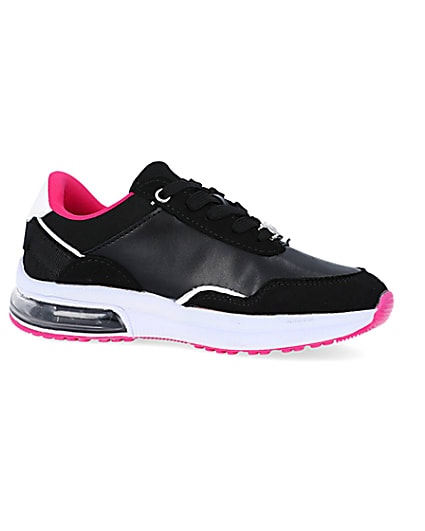 360 degree animation of product Girls black RI lace up trainers frame-16