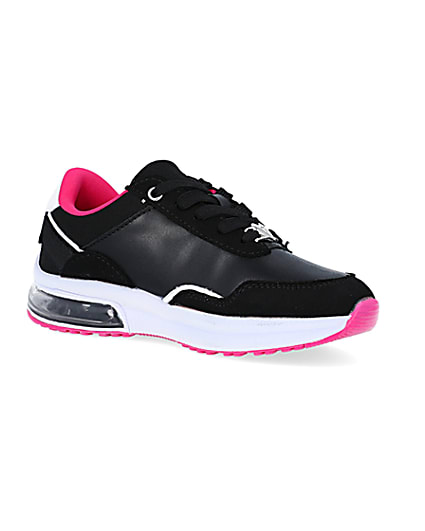 360 degree animation of product Girls black RI lace up trainers frame-17