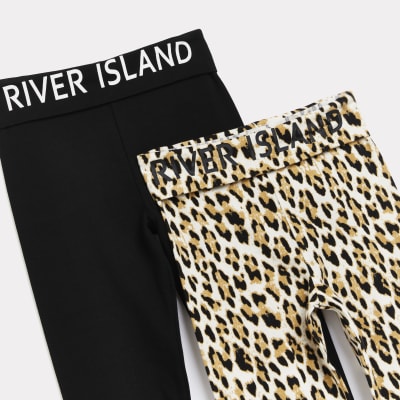 Girls black RI leopard print leggings 2 pack