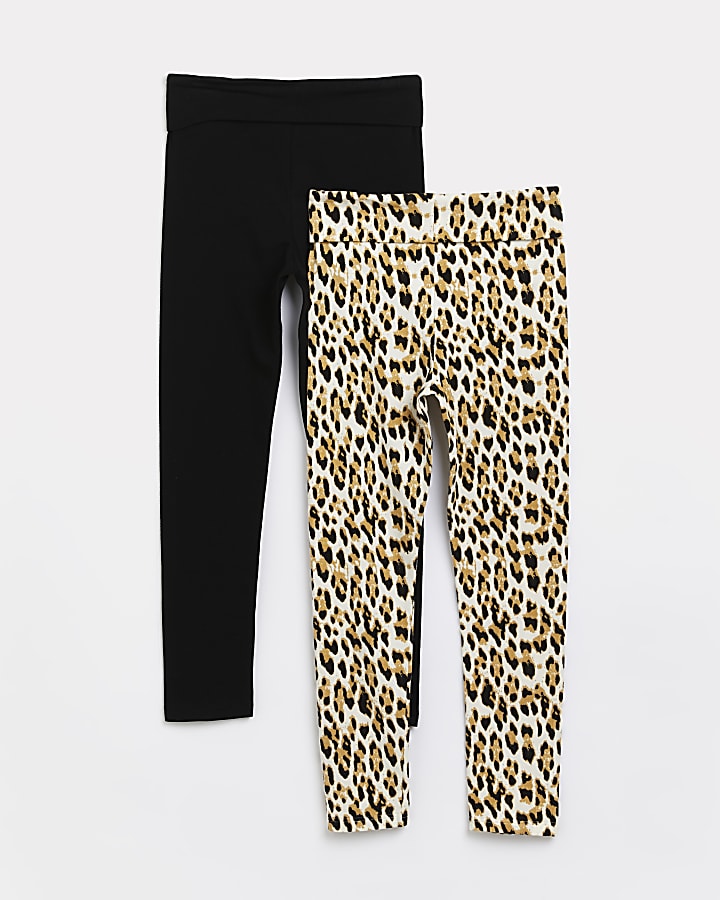 Girls black RI leopard print leggings 2 pack