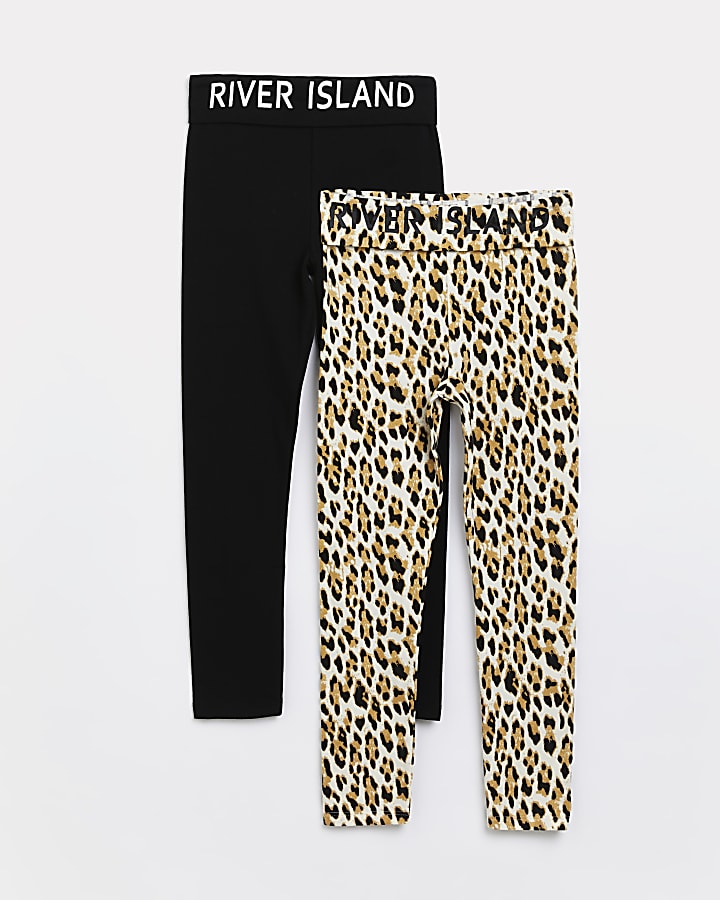 Girls black RI leopard print leggings 2 pack