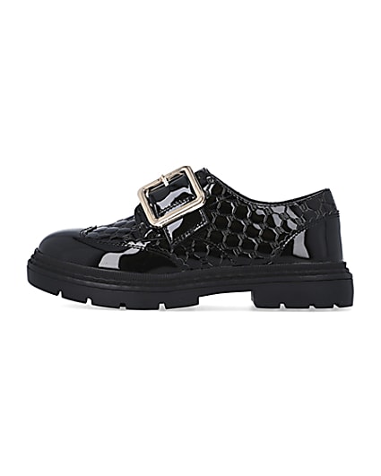 360 degree animation of product Girls black RI monogram buckle patent brogues frame-3