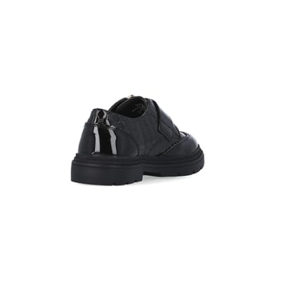 360 degree animation of product Girls black RI monogram buckle patent brogues frame-11