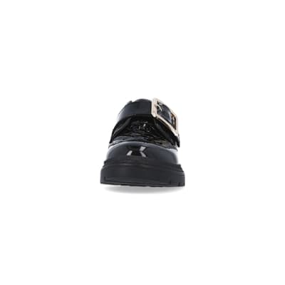 360 degree animation of product Girls black RI monogram buckle patent brogues frame-21