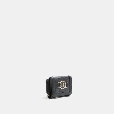 Girls black RI monogram embossed purse