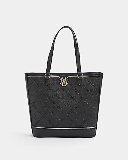 Girls black RI monogram embossed shopper bag