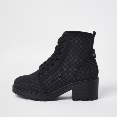monogram lace up boots