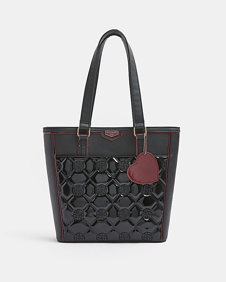 Girls black RI monogram shopper bag