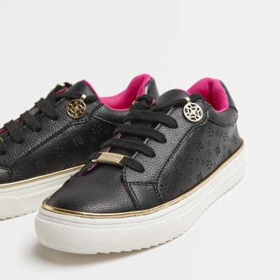 Girls Black RI Monogram trainers