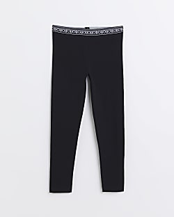 Girls black RI monogram waistband leggings