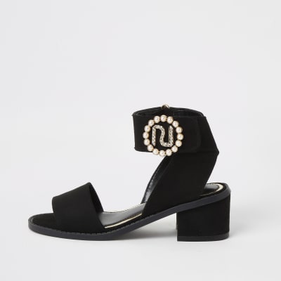 river island black block heel sandals