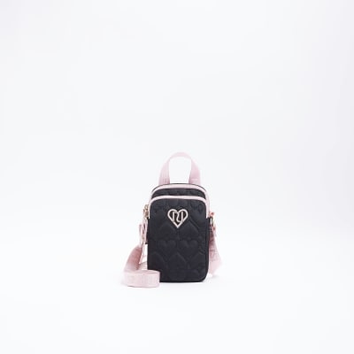 Girls Black RI Quilted Cross Body Bag