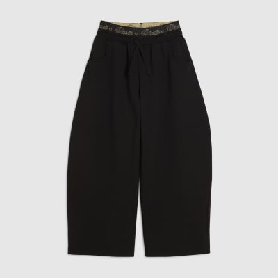 Girls Black RI Script Wide Leg Joggers
