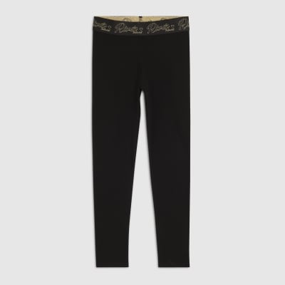 Girls Black RI Scripty Waistband Leggings