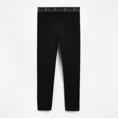 Girls Black RI Waistband Leggings