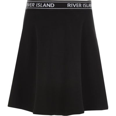Girls black RI waistband skater skirt