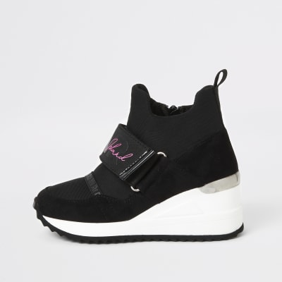 black high top wedge trainers