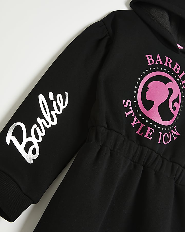 Girls Black RI X Barbie Graphic Hooded Dress